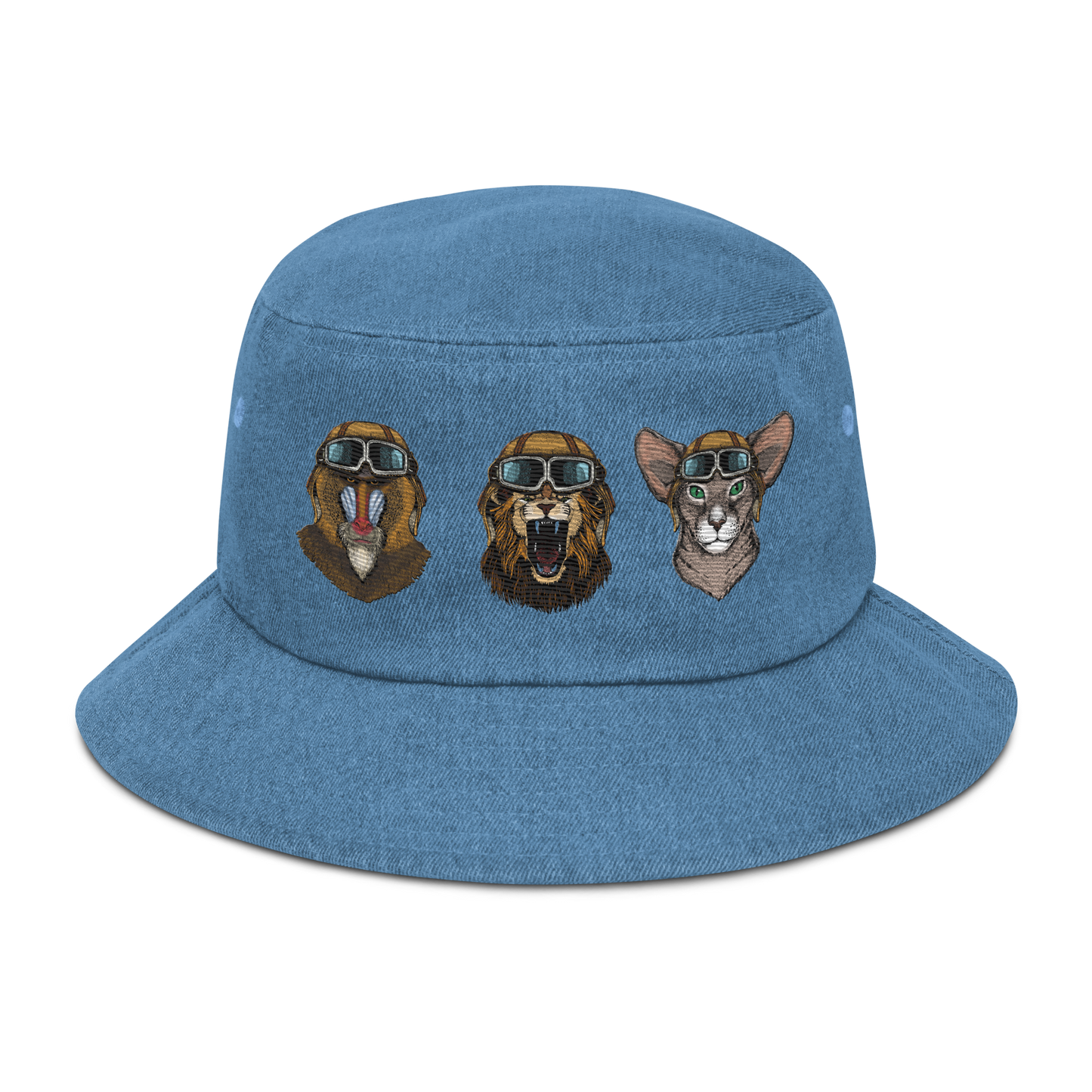 Aviator Moodz: The Wild Trio Denim Bucket Hat