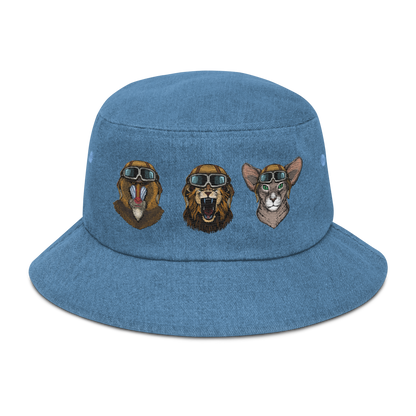 Aviator Moodz: The Wild Trio Denim Bucket Hat